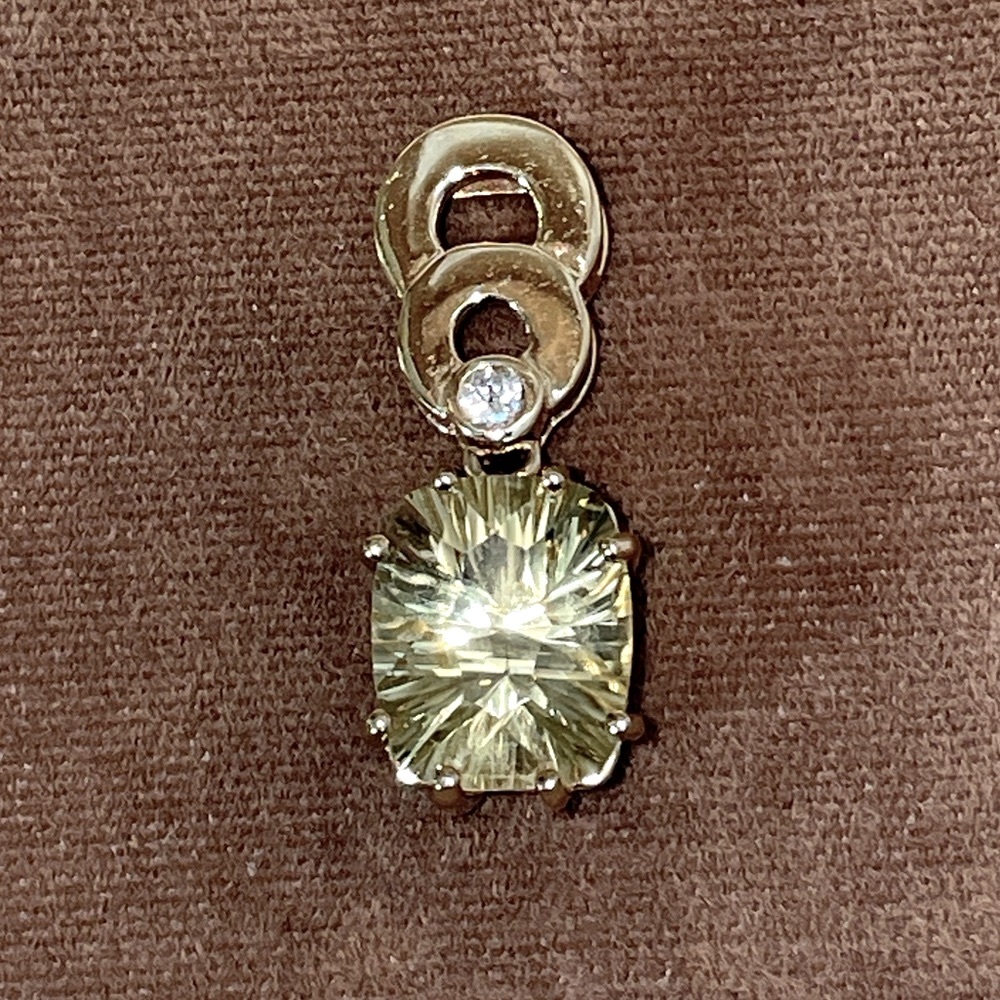 Solid 14K Yellow Gold Chrysoberyl ? Gemstone Diamond Bezel Pendant for Necklace